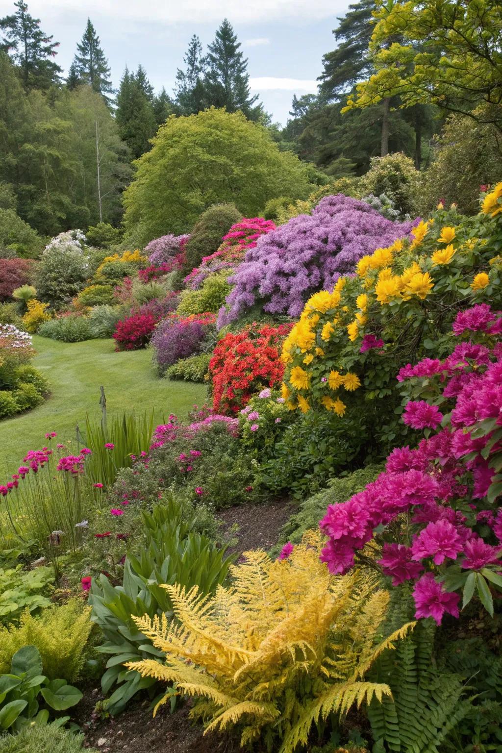 A garden bursting with a symphony of colors and textures that delights the senses.