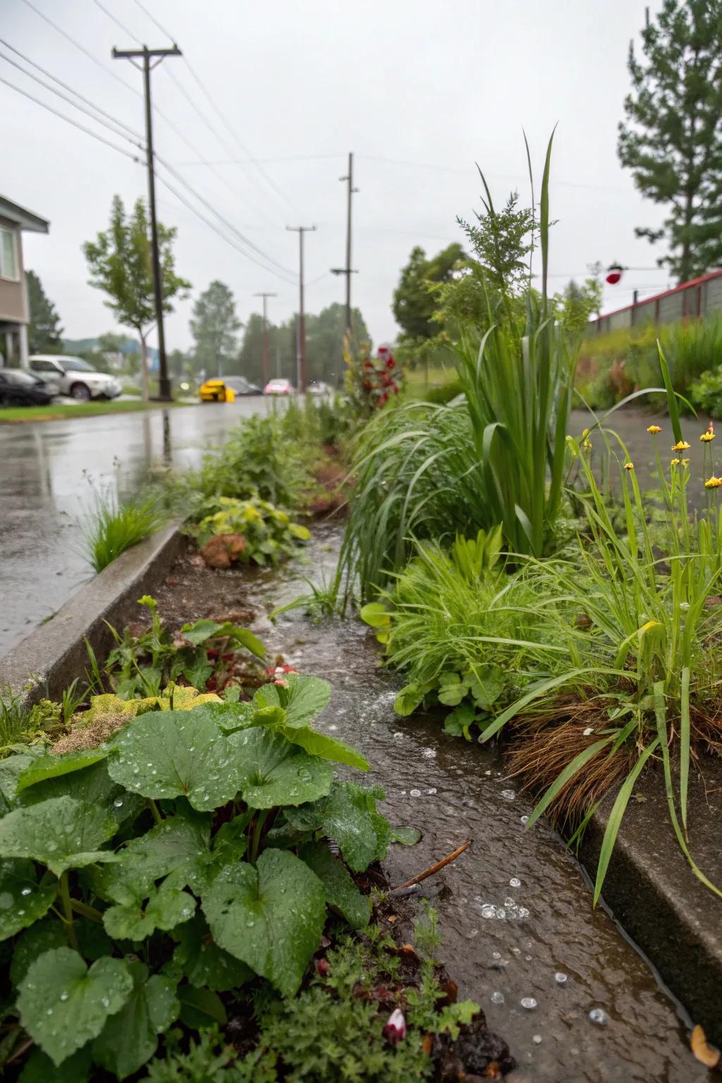 A Portland rain garden created to handle rainwater naturally.