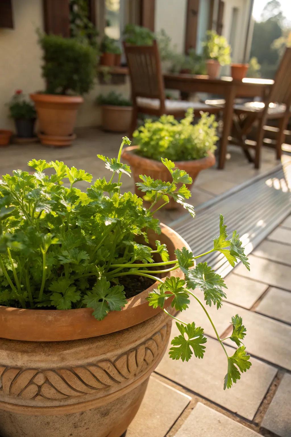 Parsley contributing a revitalizing green element in full sunlight.