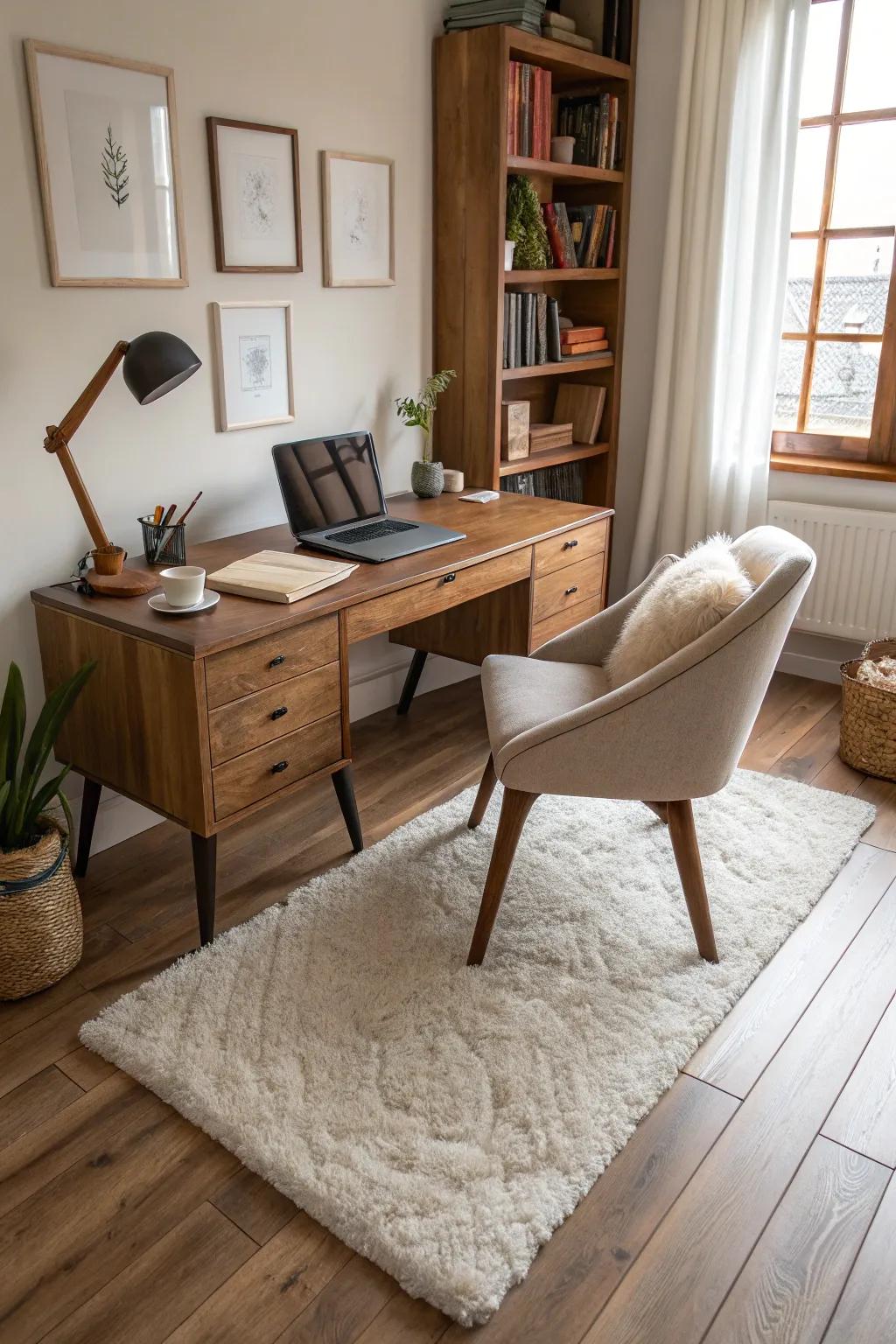 A modern home office showing different textures.