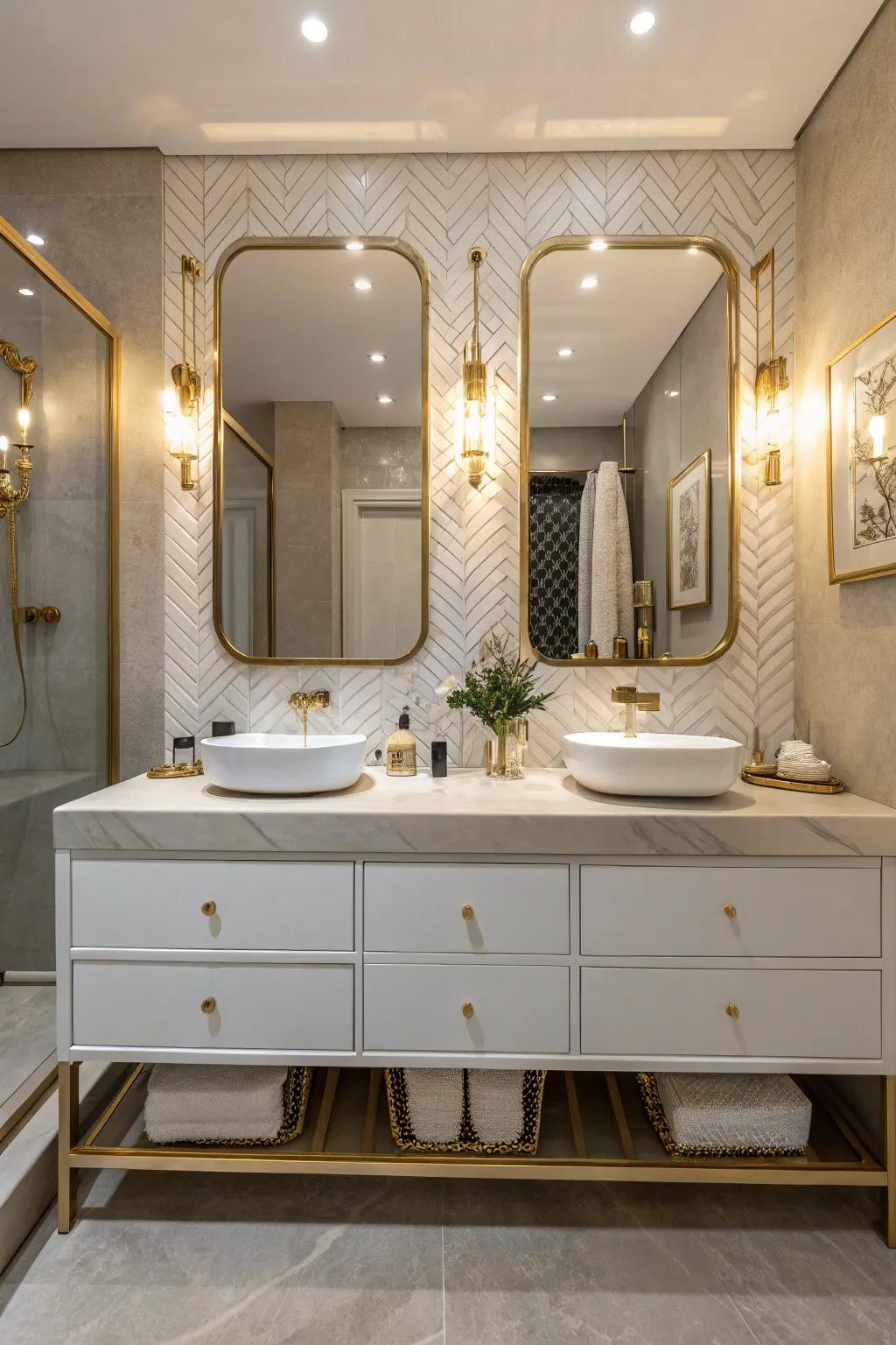A modern bathroom featuring a spacious double vanity.