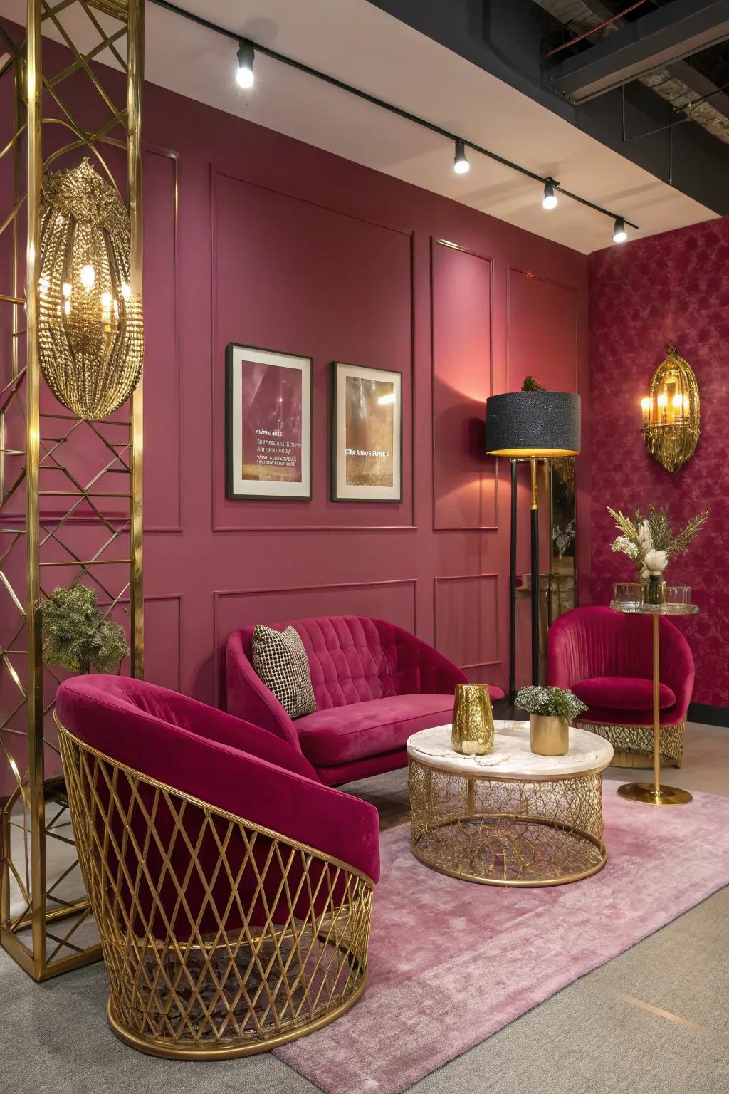 Fuchsia and metallic hues blend for a chic and glamorous room design.