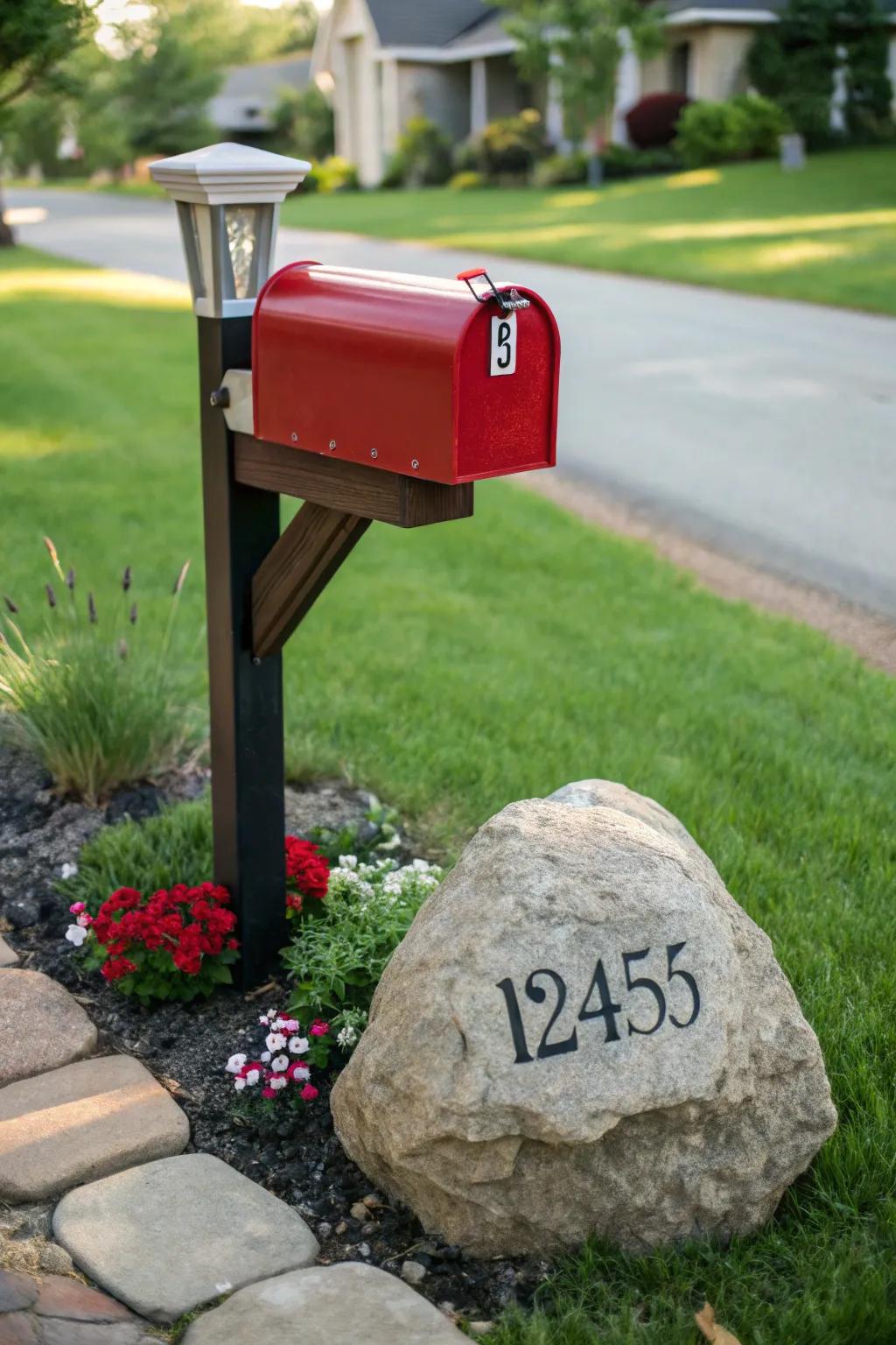 Customized stone markers inject a distinctive touch into your mailbox zone.
