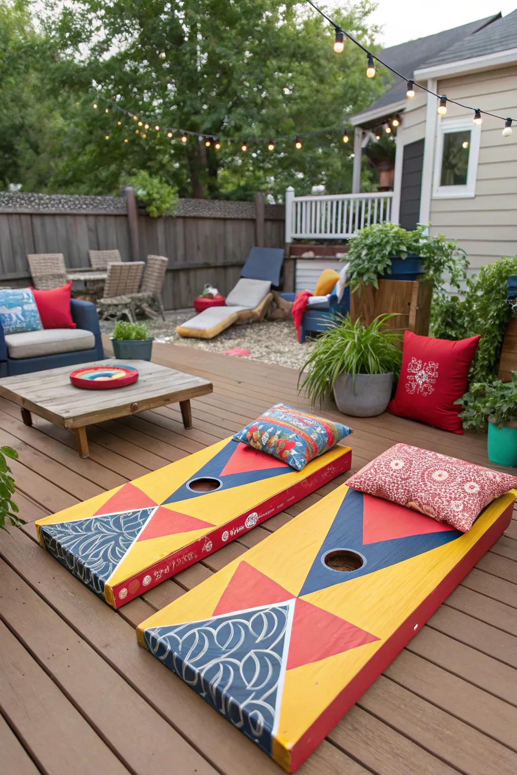 A custom cornhole set delivers personalized enjoyment to events.