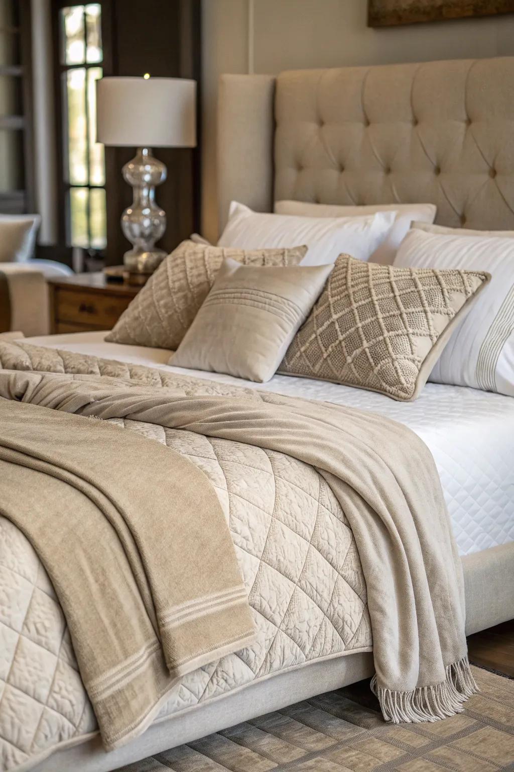 Uncomplicated bedding enriches the chamber's elegant and sophisticated sensation.