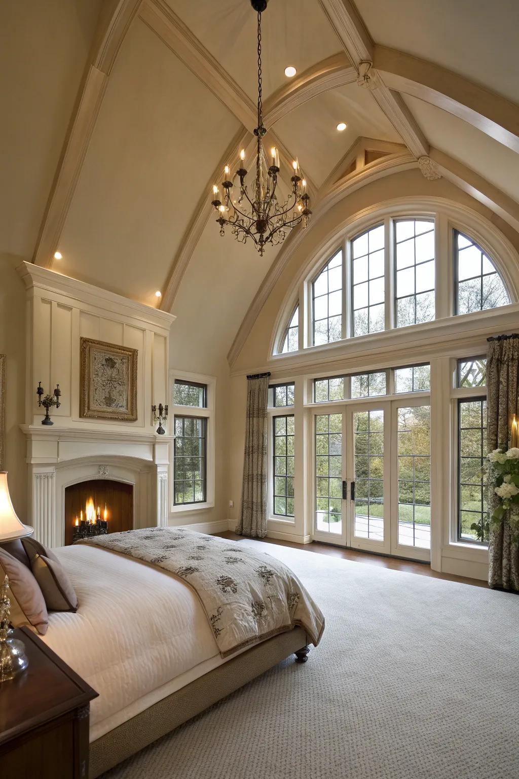 Architectural nuances like vaulted ceilings enhance the hearth's presence.