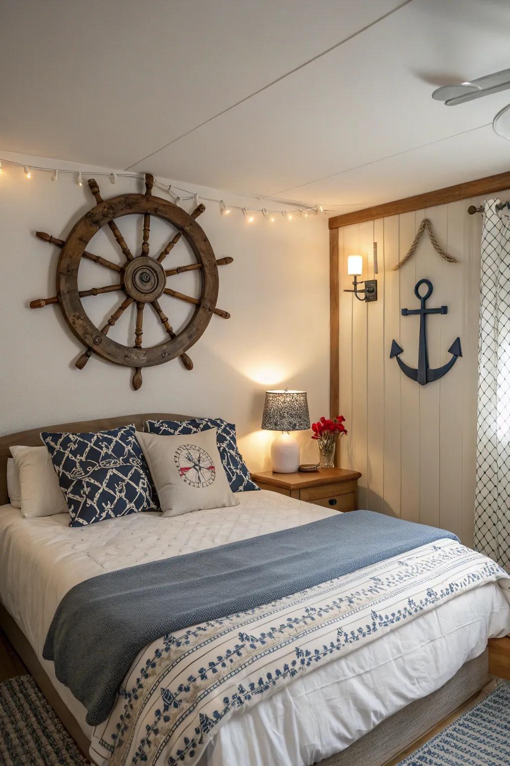 Nautical decor introduces a hint of maritime charm.