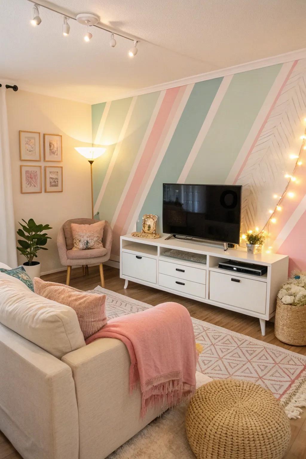 Soft tones create a relaxing foundation for the TV.