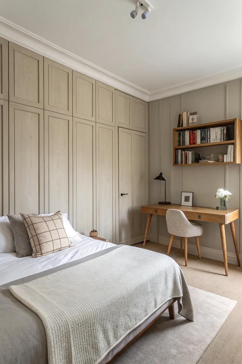 Minimalist paneling promotes a serene atmosphere.