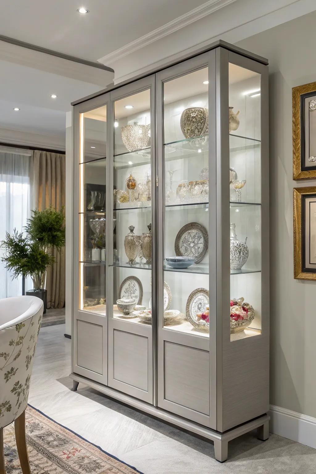 Brightened display cabinet with radiance-emitting diode elements.