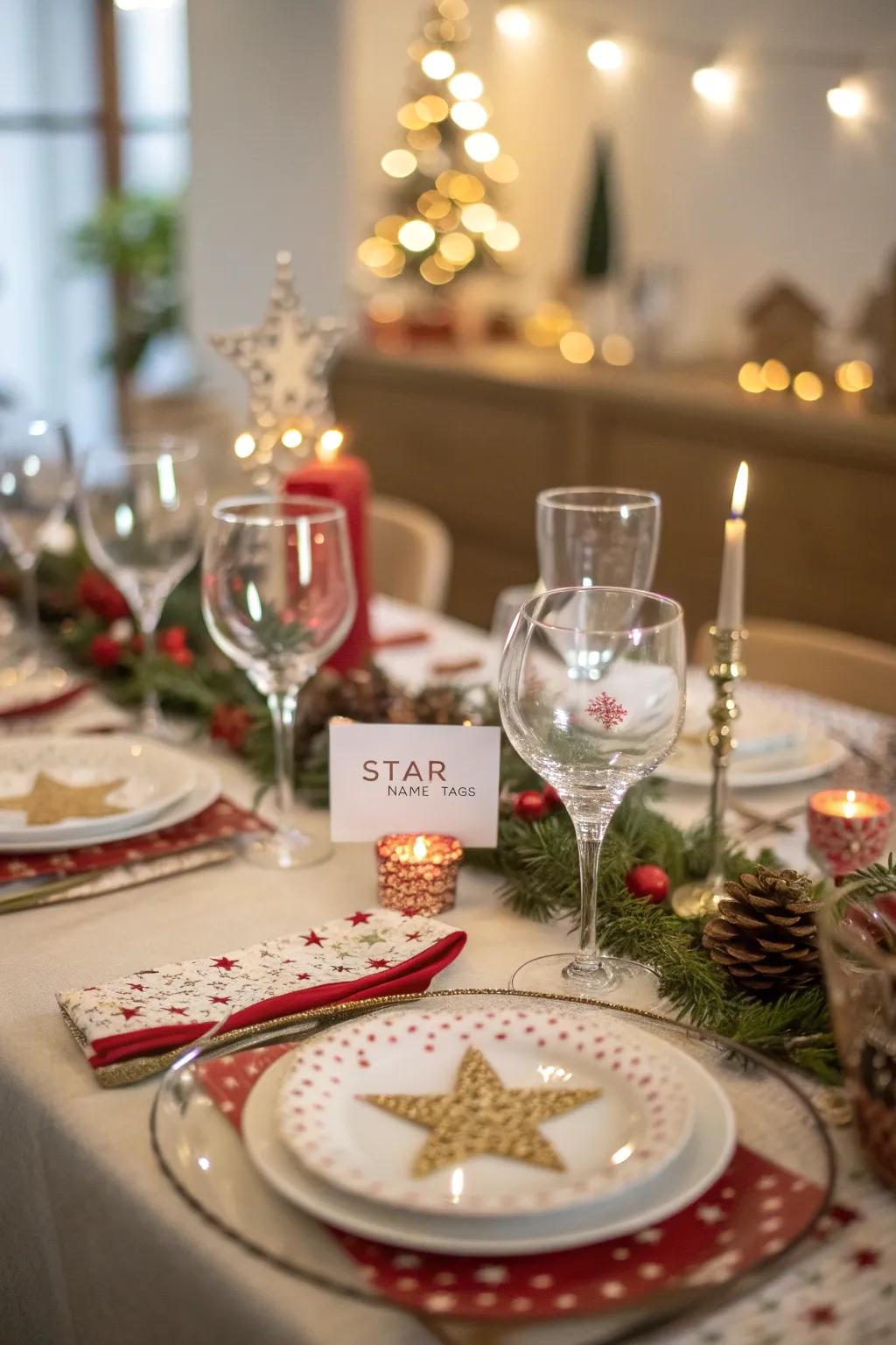 A whimsical table arrangement with celestial motifs and personalized touches.