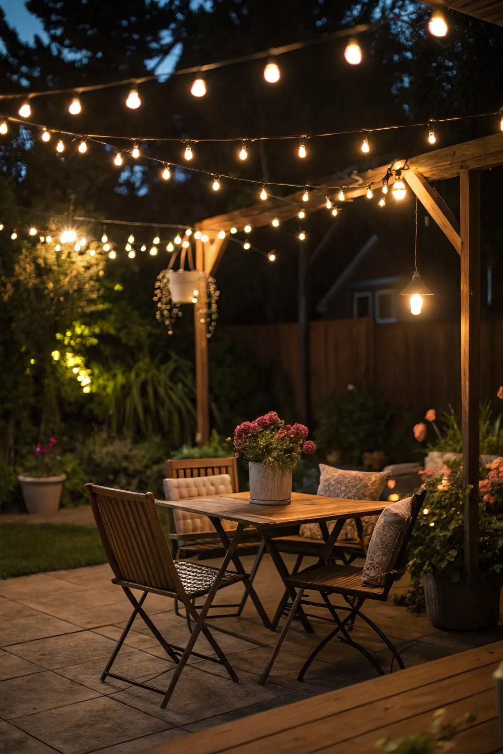 String lights transform patios into enchanting getaways.