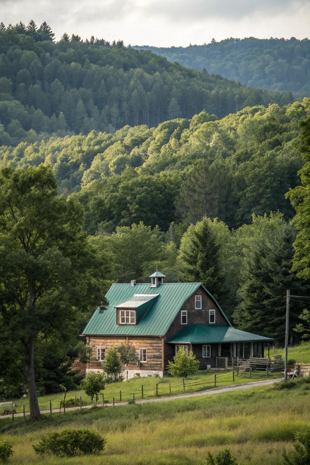 Harmonious nature: A verdant roof blends with the lush scenery.