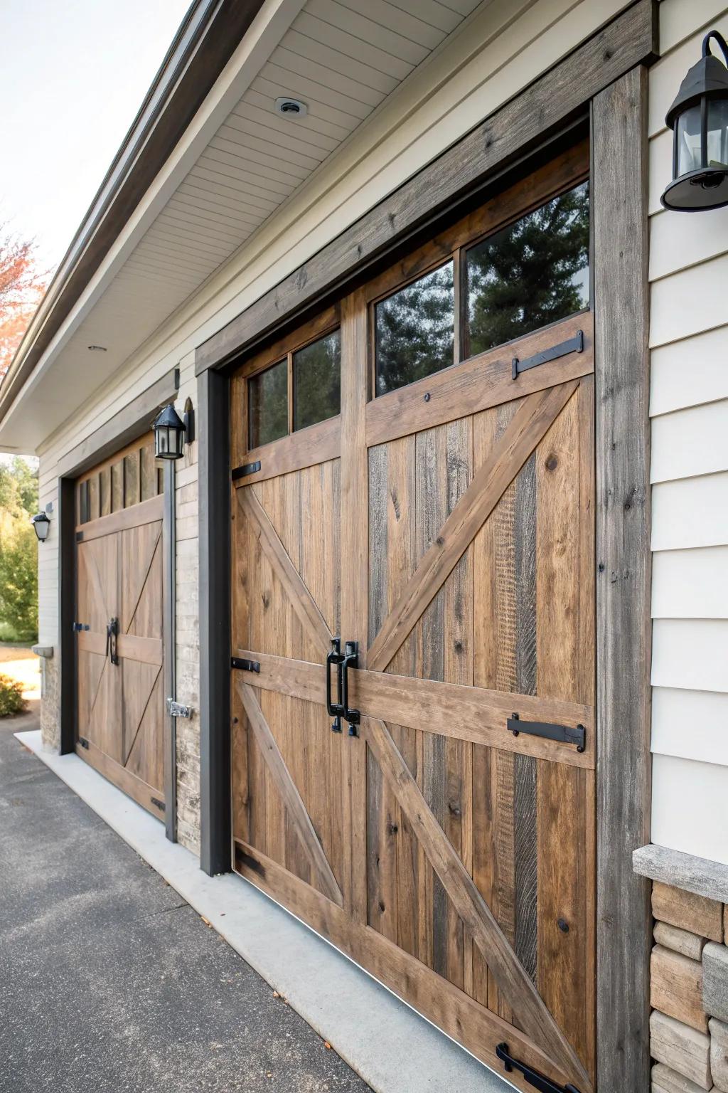 Weathered elements converge with modern design in this garage door.