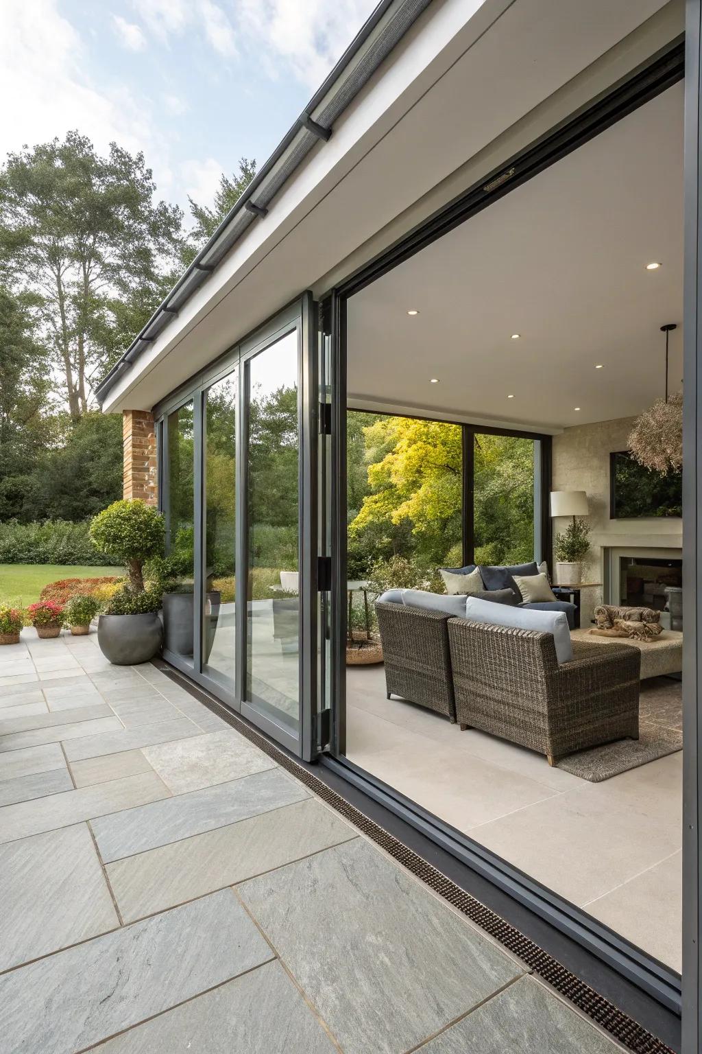 Smooth transition from inside to the patio area.