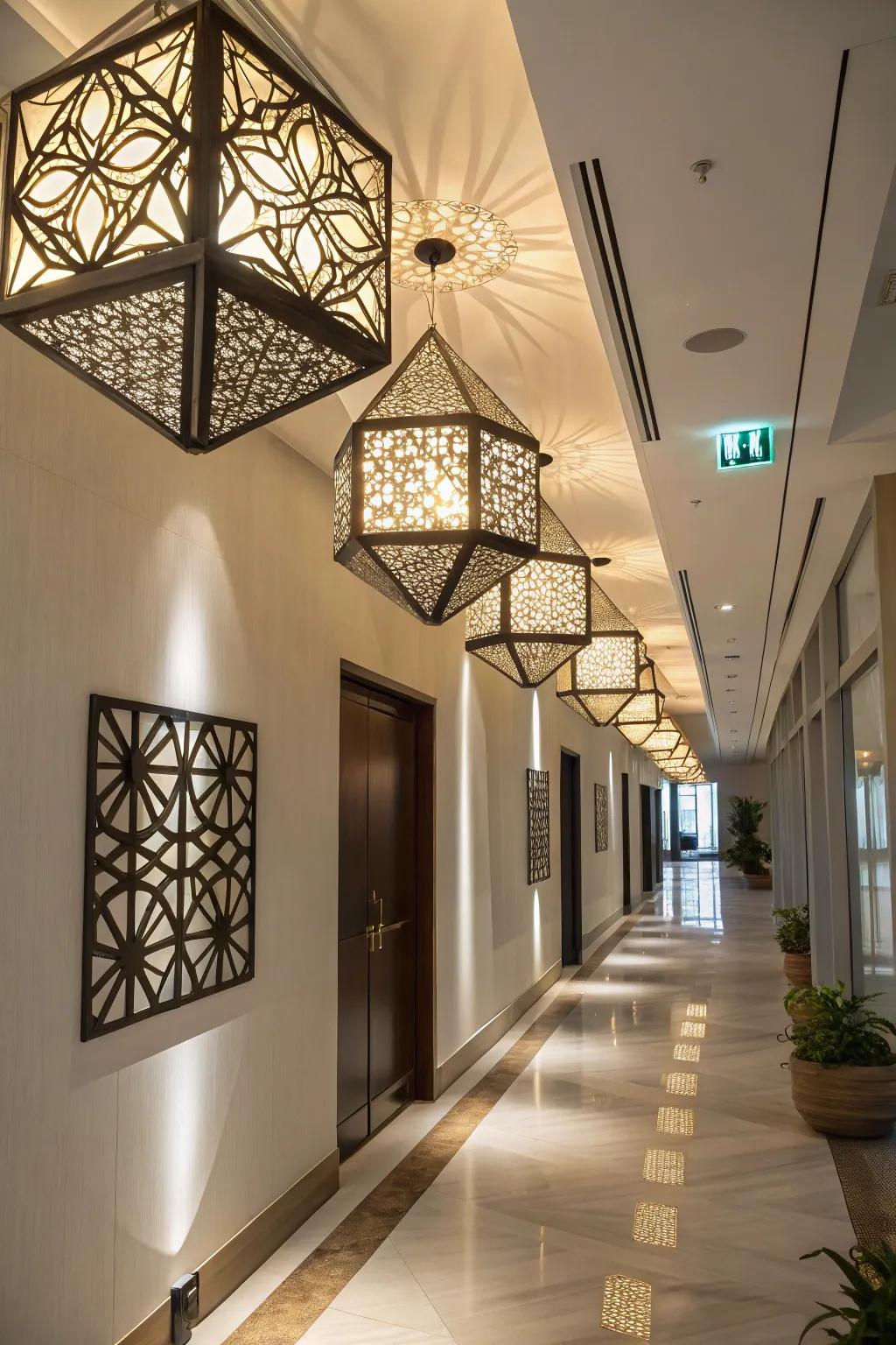 Geometric light installations introduce a surprise element to hallway design.