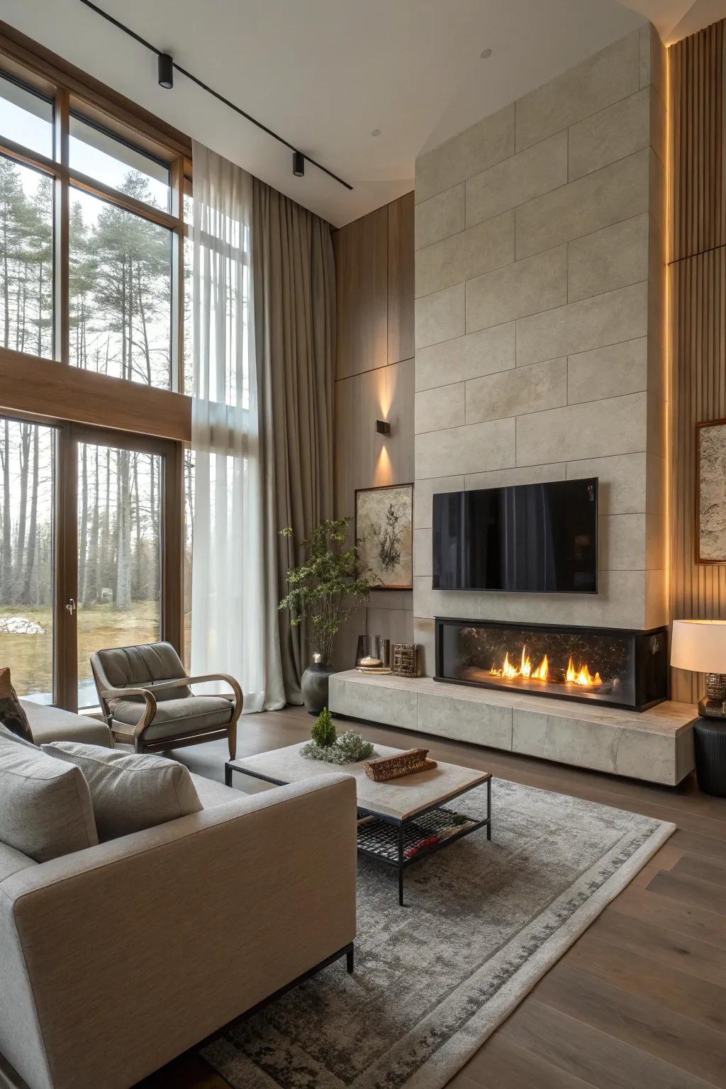 A modern hearth that acts as a stylish centerpiece in the living space.