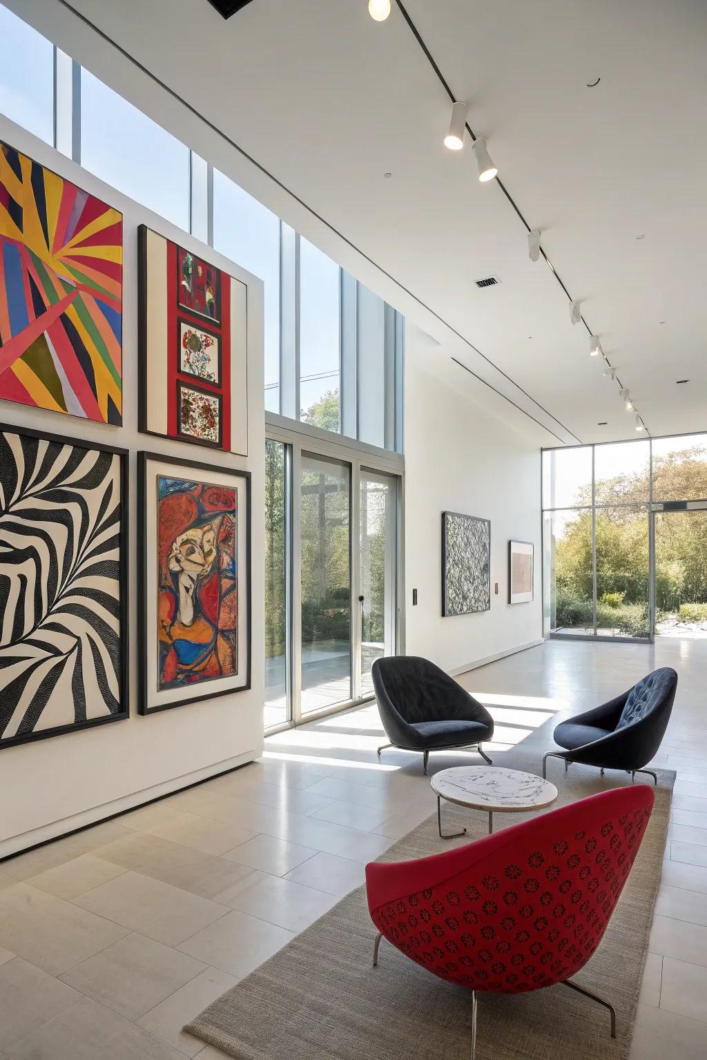 A contemporary interior featuring striking artwork as an accent.