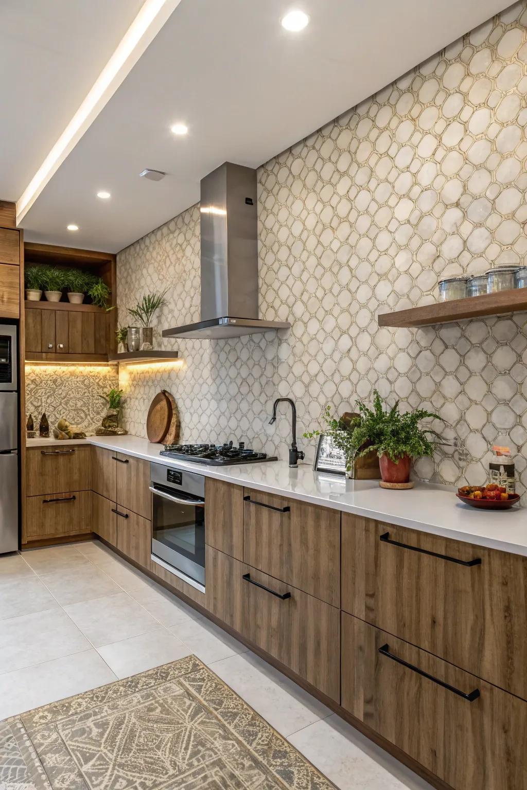 Surface squares add depth and invite touch.