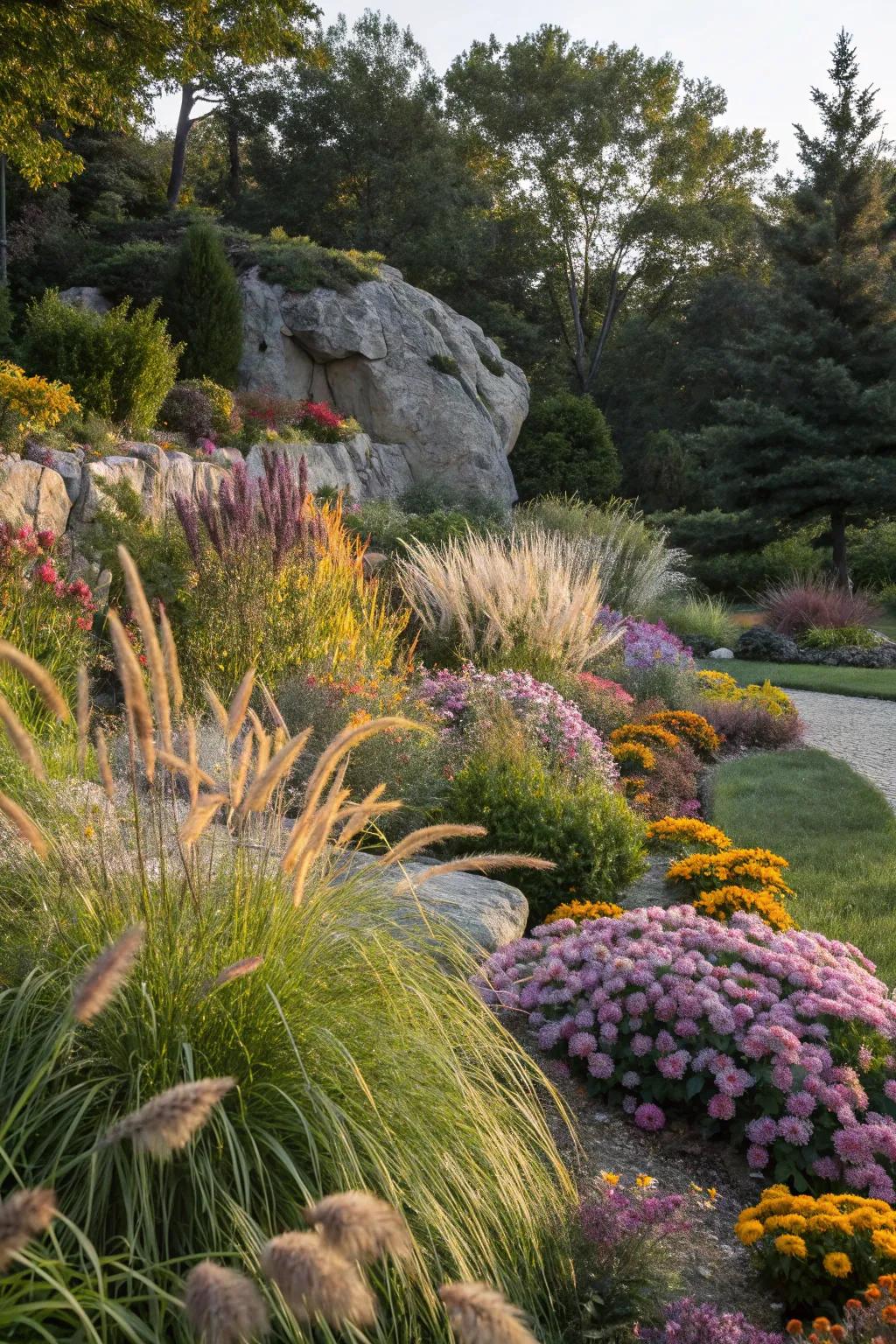 A variety of plants adds vibrancy and life to your stone garden.