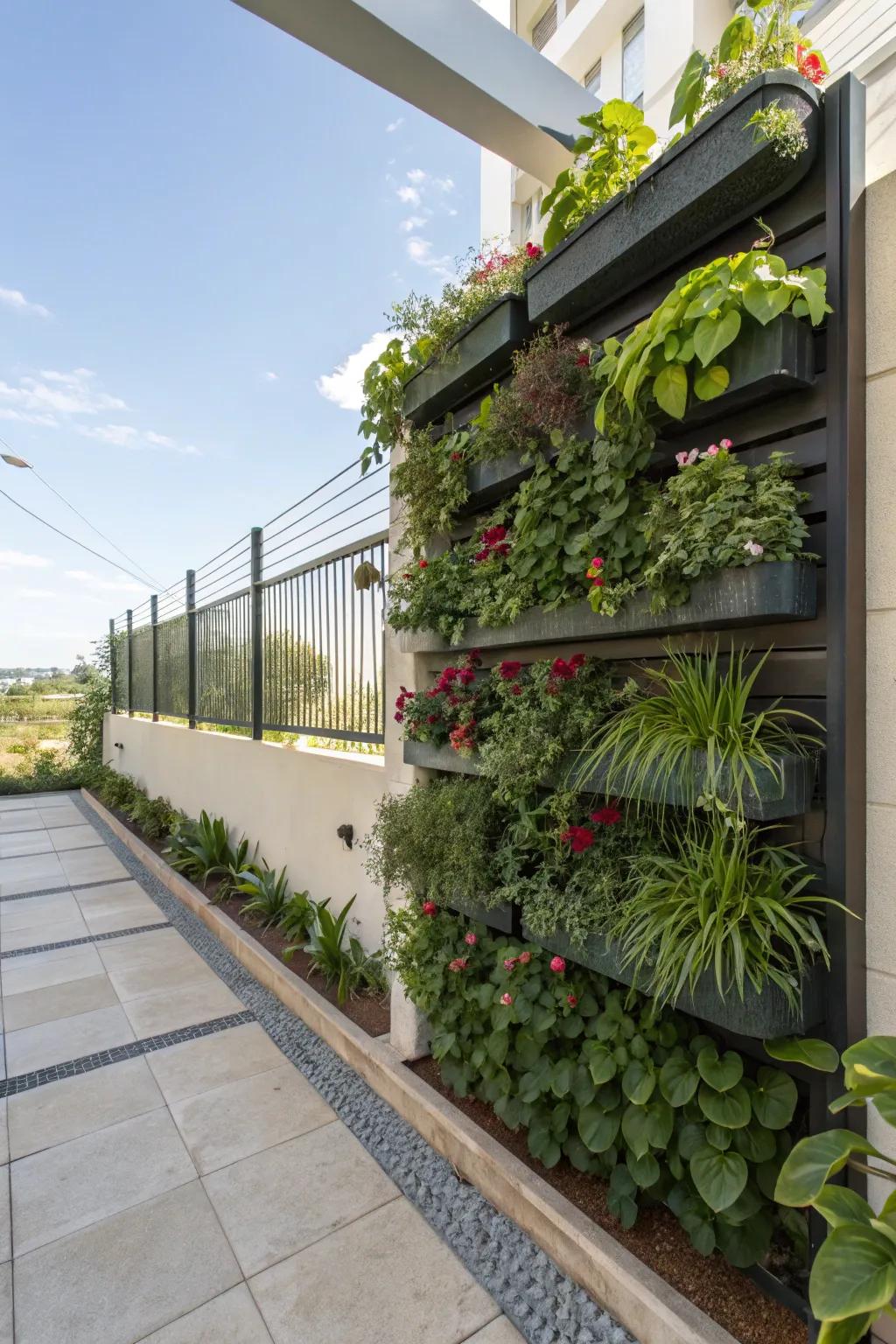 Vertical garden making the most of green space in a small area.