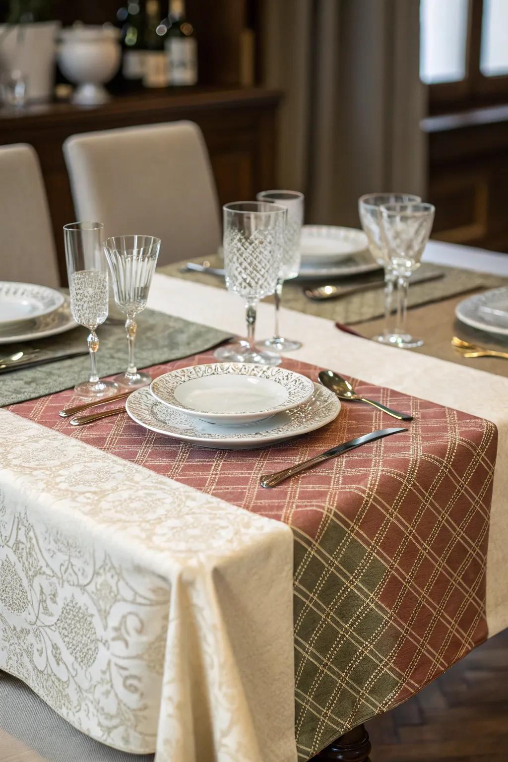 The dining table gains depth and contrast from two-tone textures.