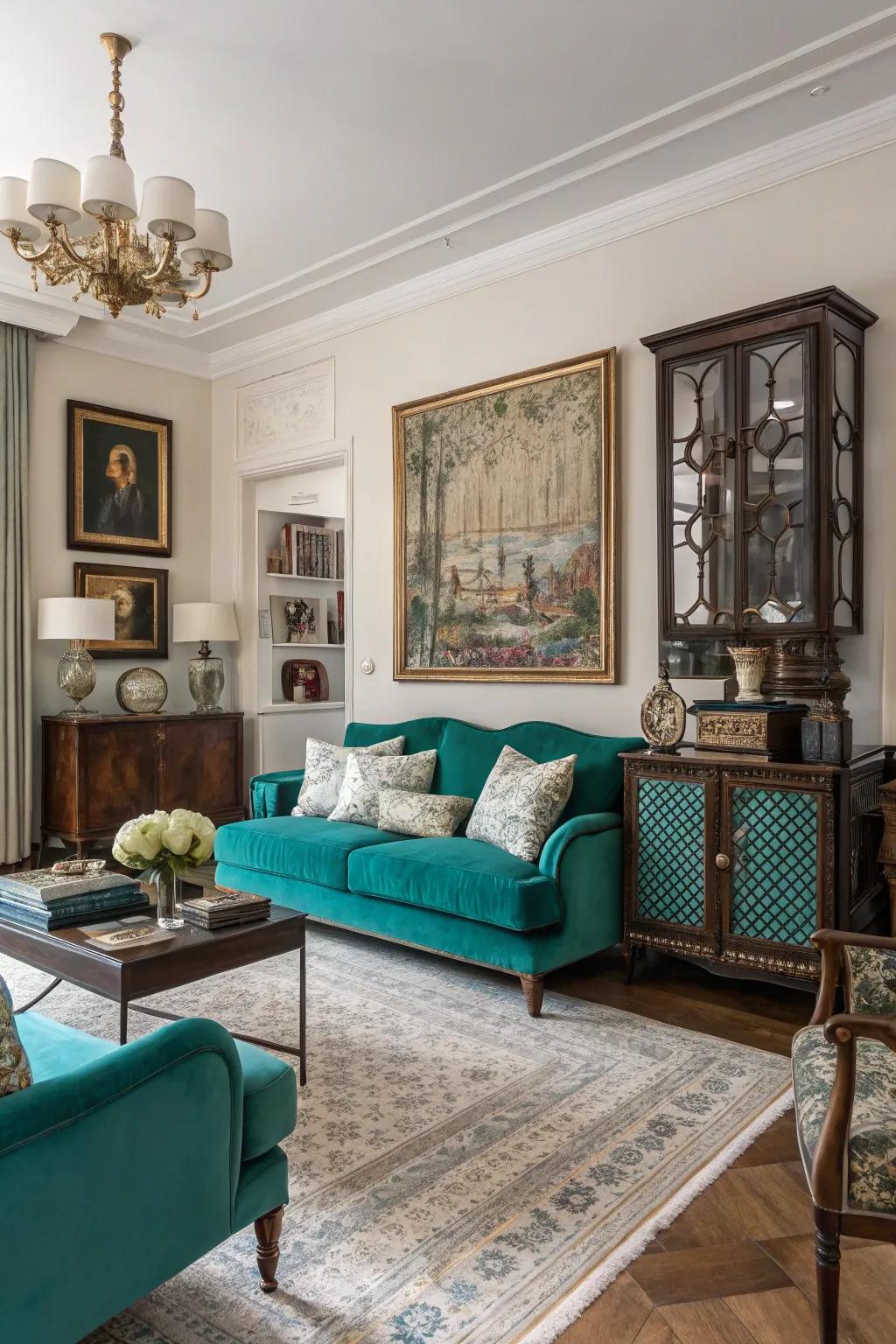 A curated blend of styles shapes a distinctly refined living area.