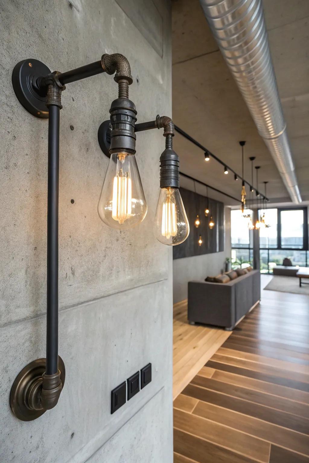 Factory-inspired sconces contribute a sturdy charm to modern interiors.