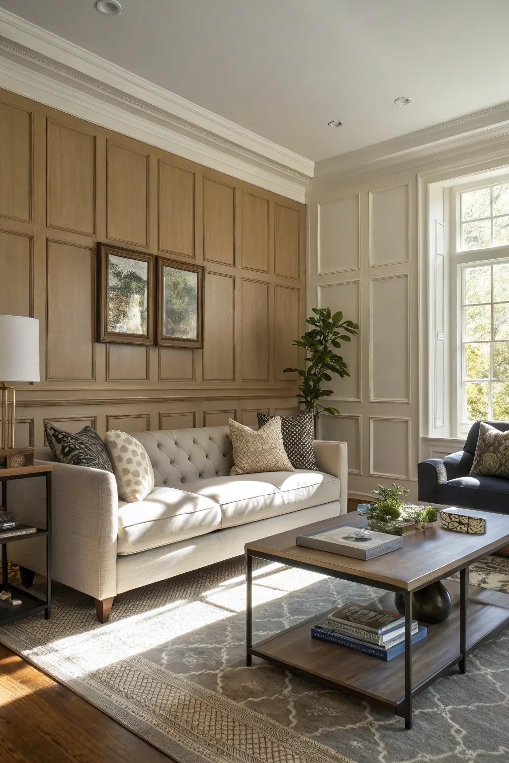 Classic matches modern in a dimly lit living space.