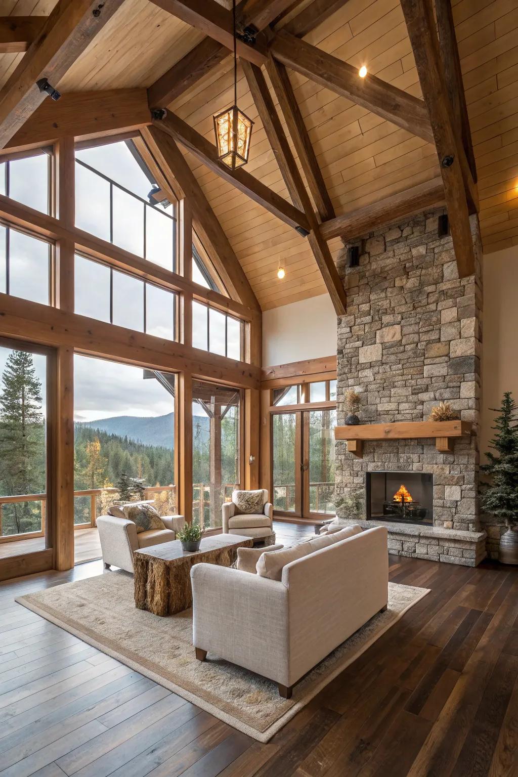 Modern converges with rustic in a trendy mountain residence.
