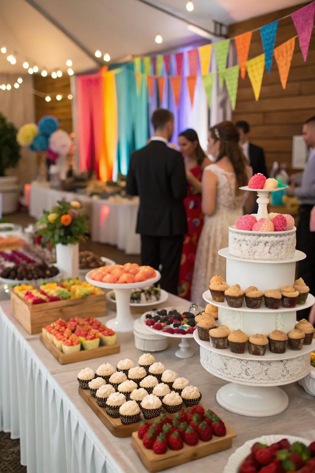 Hands-on dessert bars introduce a playful element to the celebration.