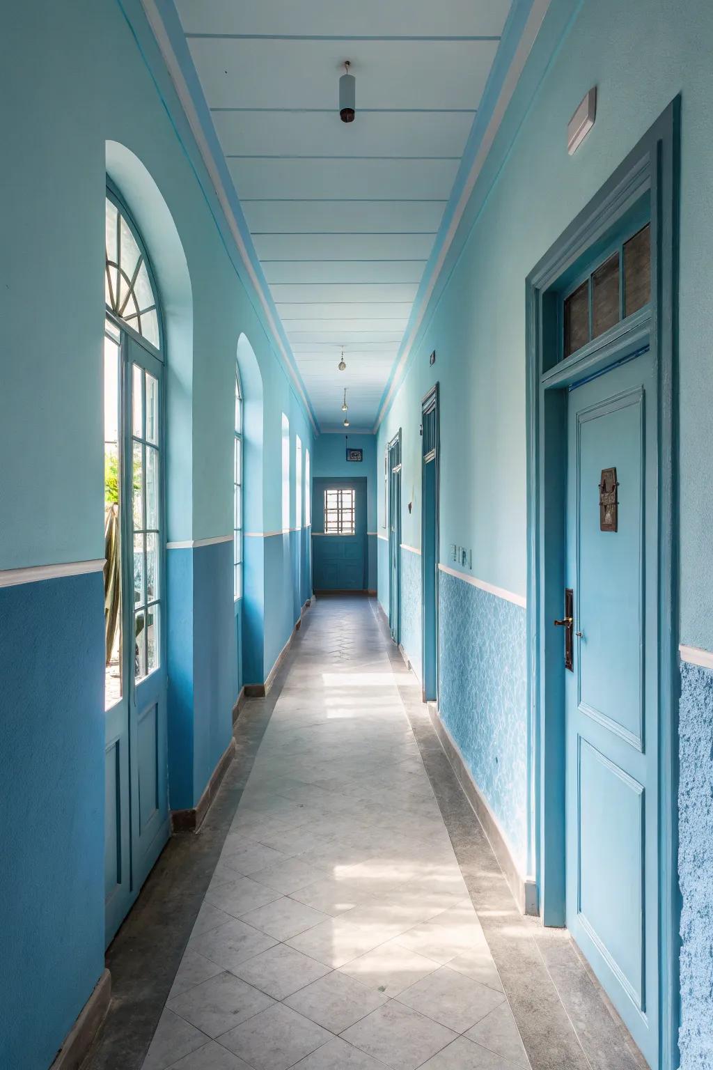 Cool shades can cause a restricted hallway to feel more extensive and loosening up.