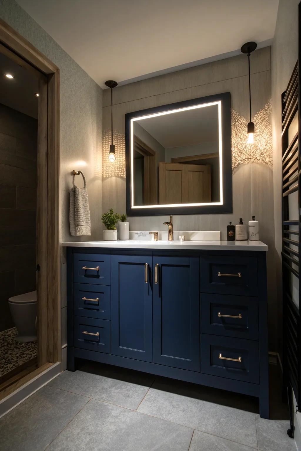 Built-in lighting enhances ambiance.