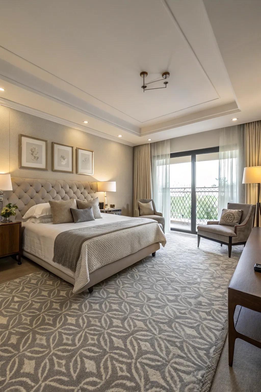 Subtle patterns in carpets introduce a delicate layer of elegance.