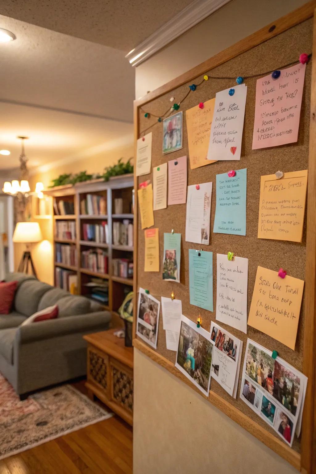 A family space bulletin board featuring a participatory gratitude corner.