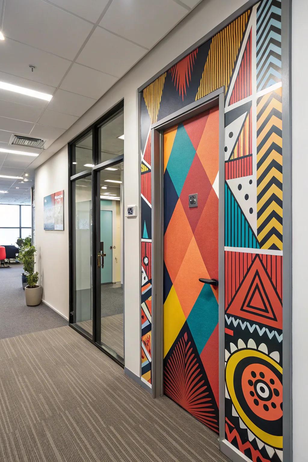 Revitalize your workspace using a door filled with vibrant colors.