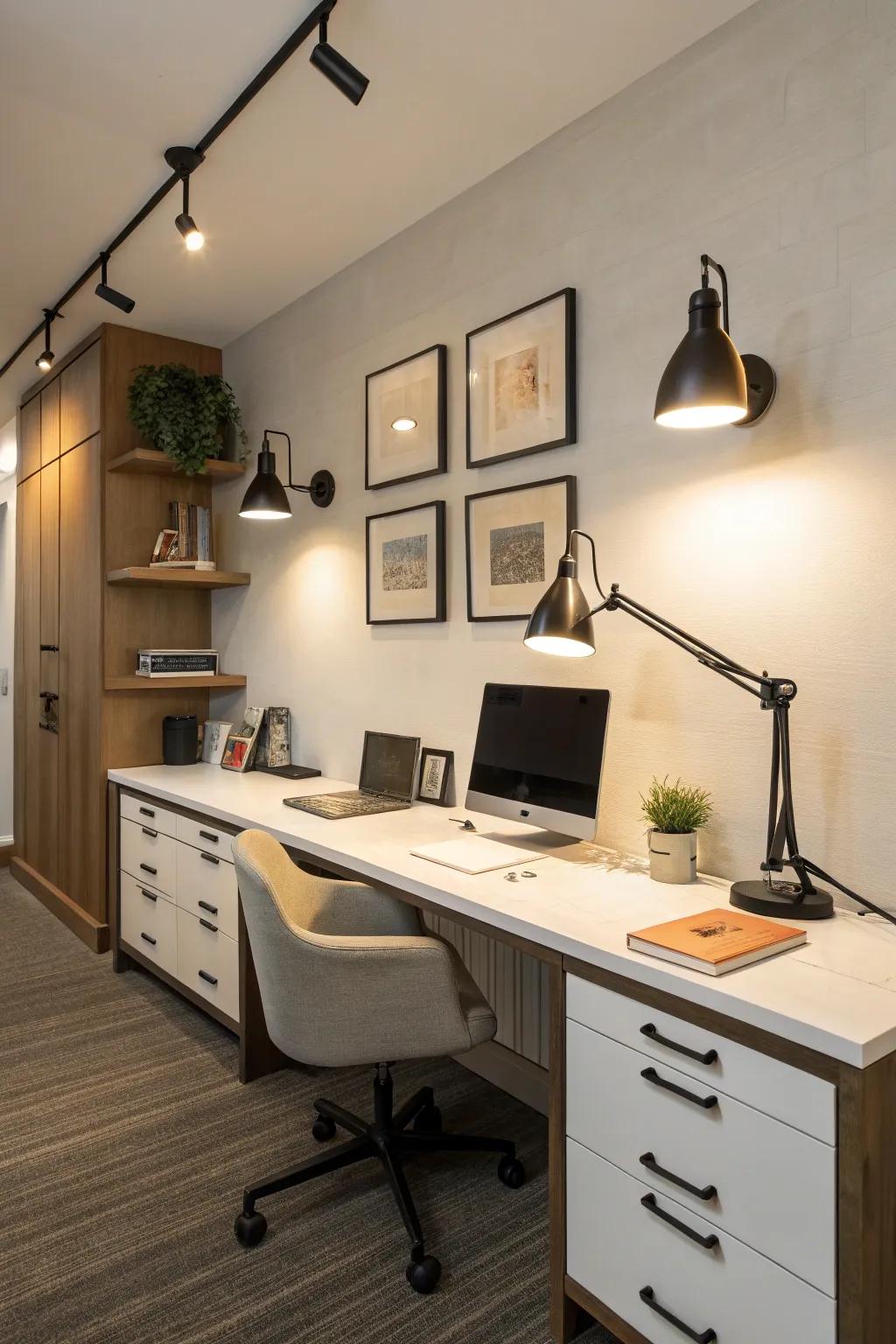 Adjustable wall lights providing functional task lighting.