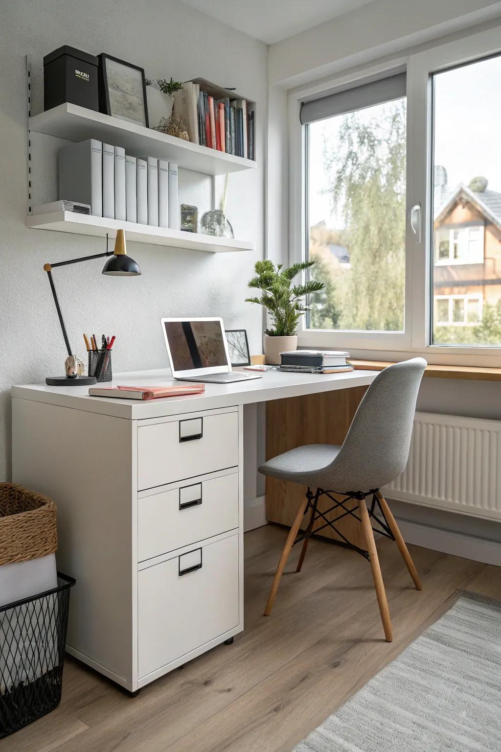 A streamlined file cabinet offers efficient document storage.