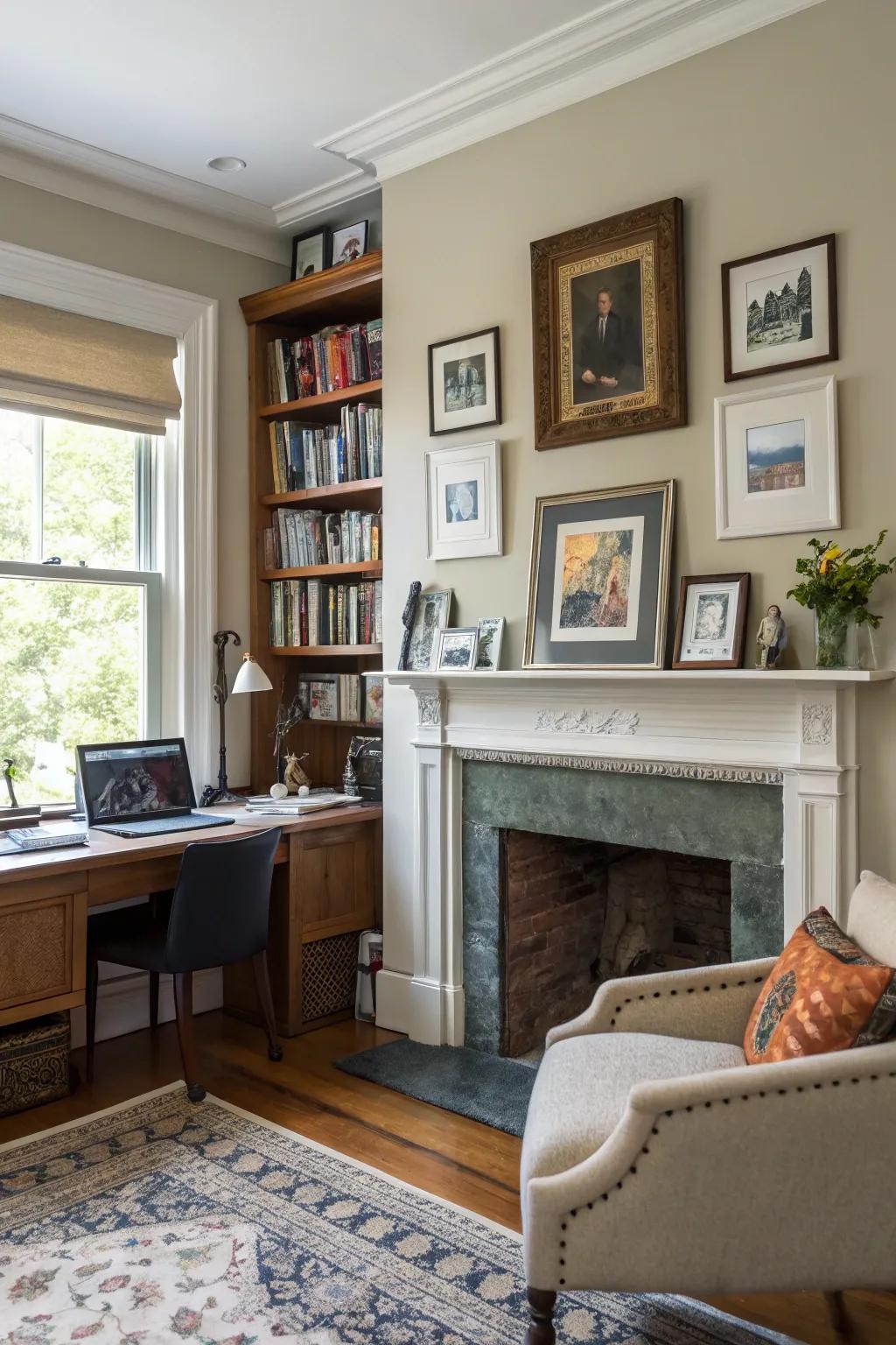 A mantel exhibition injects individuality to the office.