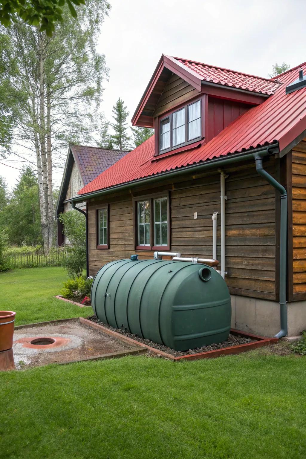 An oil container concealment flawlessly syncing with the home's architectural style.