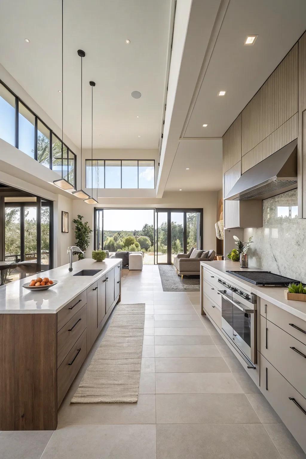 Clean lines and neutral tones create a tranquil kitchen setting.