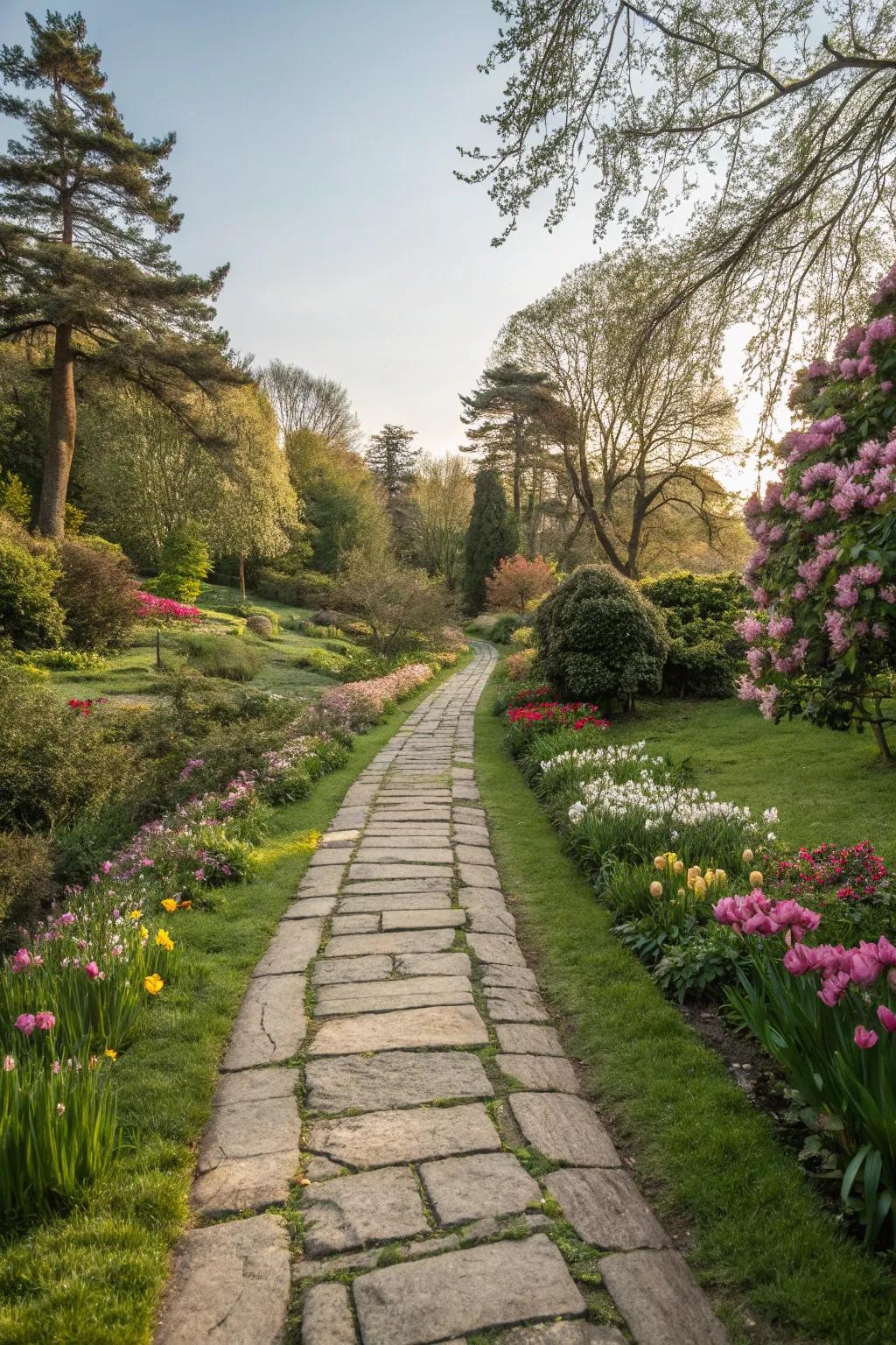 Stone pathways guide you through the garden, inspiring exploration and discovery.