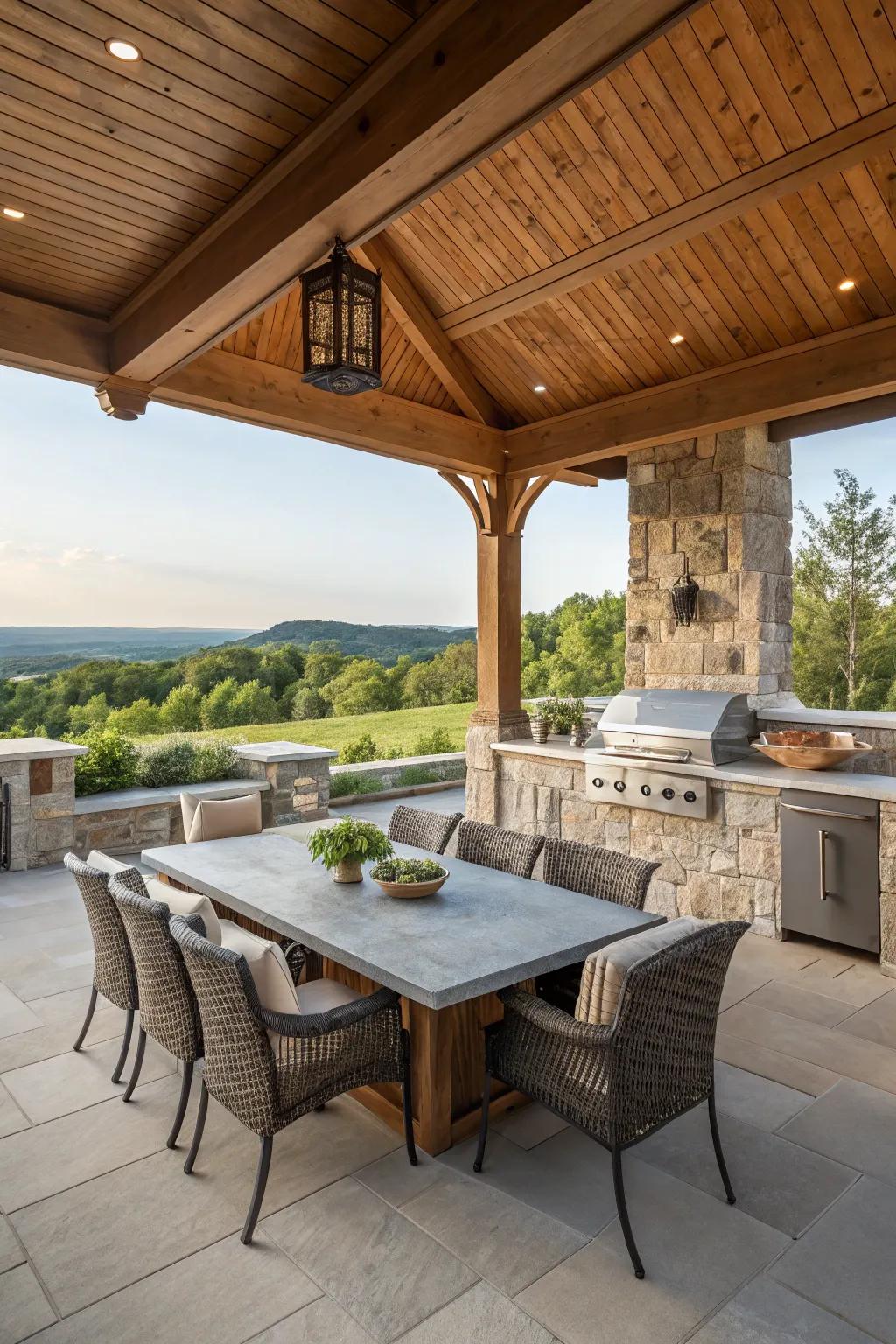 Appreciate the freedom of an open-air viewing spot kitchen in your yard.