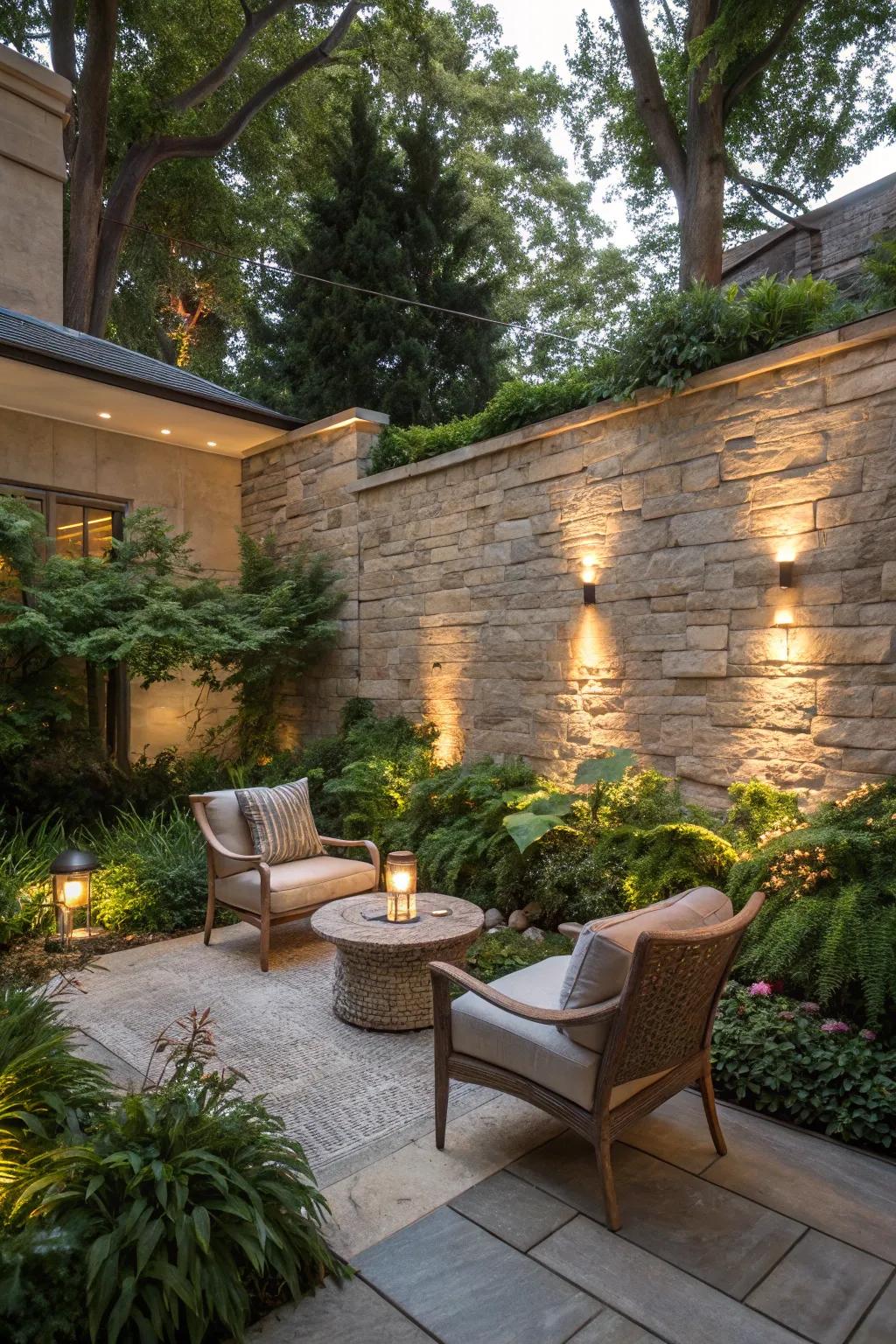 Elements of earth stone introduce texture and resilience to your outdoor retreat.