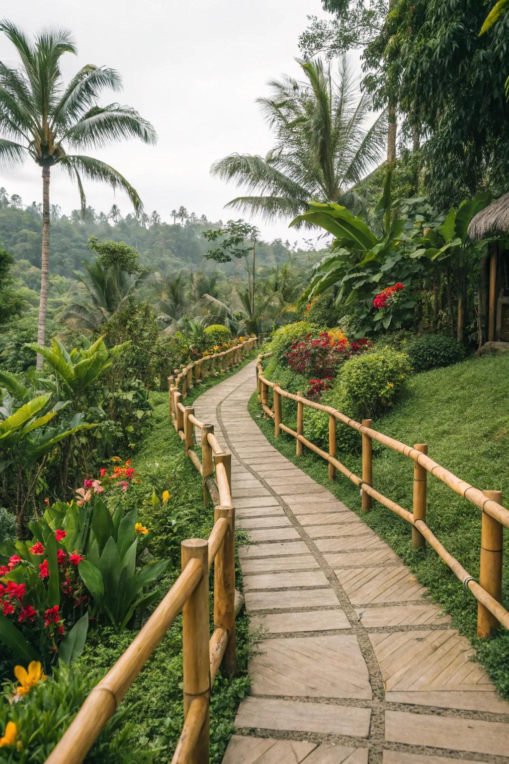 Bamboo borders lend an eco-friendly, exotic element to routes.
