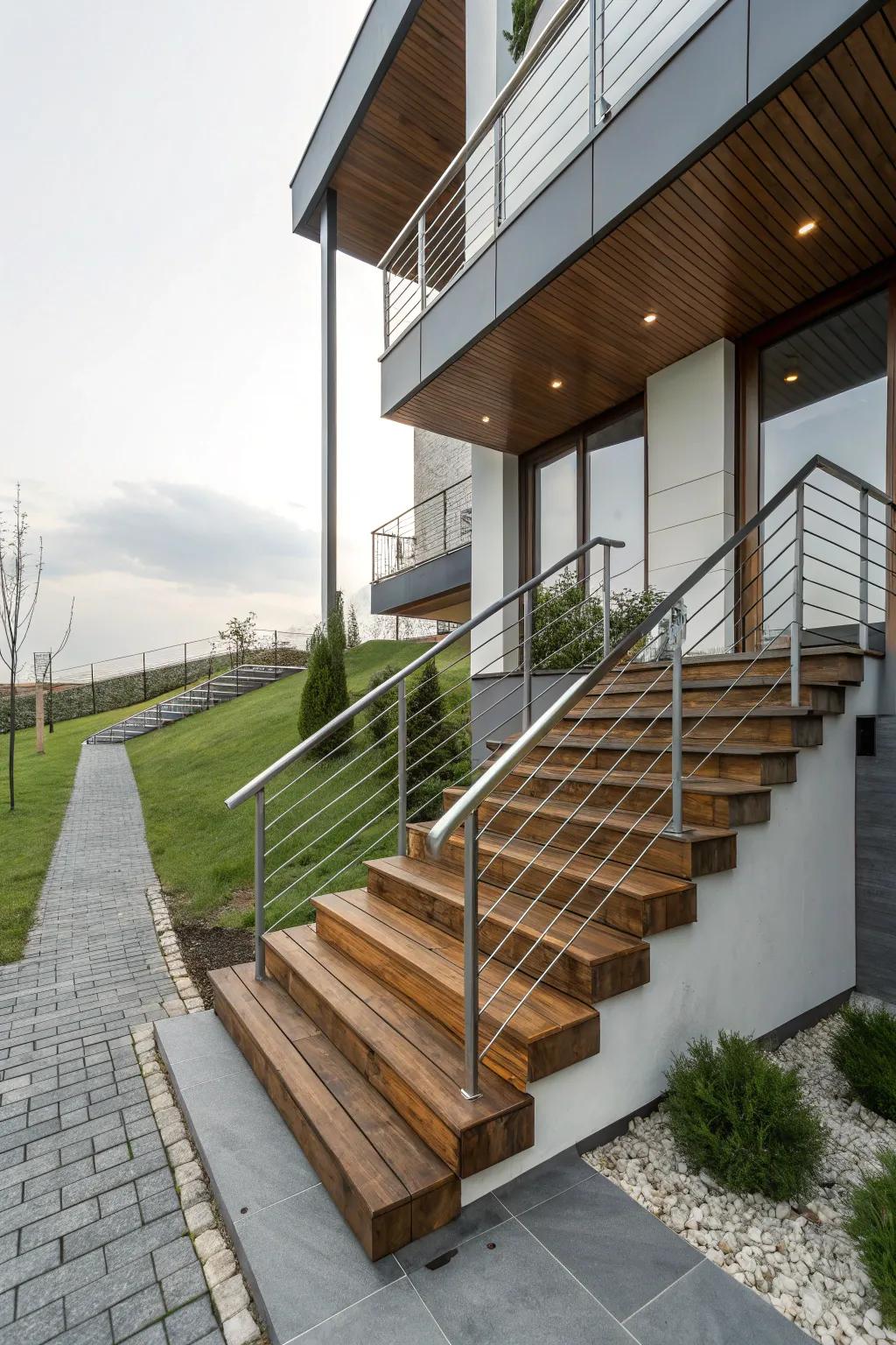 A striking mix of wood and metal for a modern entrance.