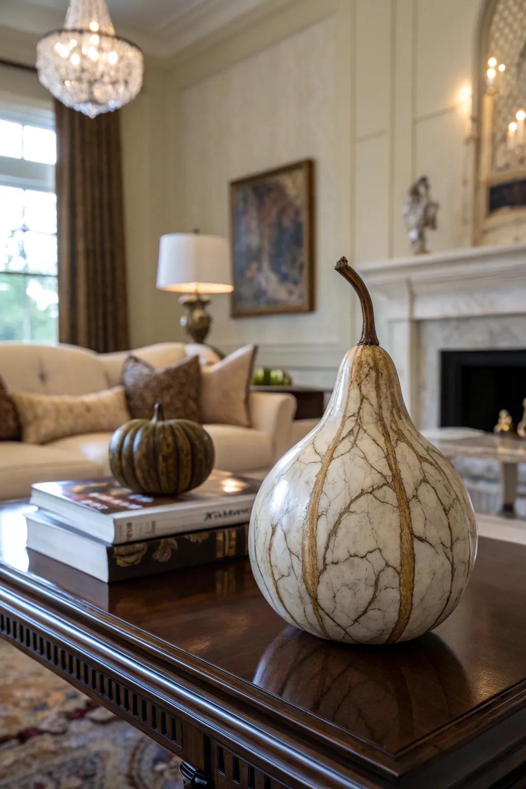 A gourd featuring a sophisticated simulated stone finish.