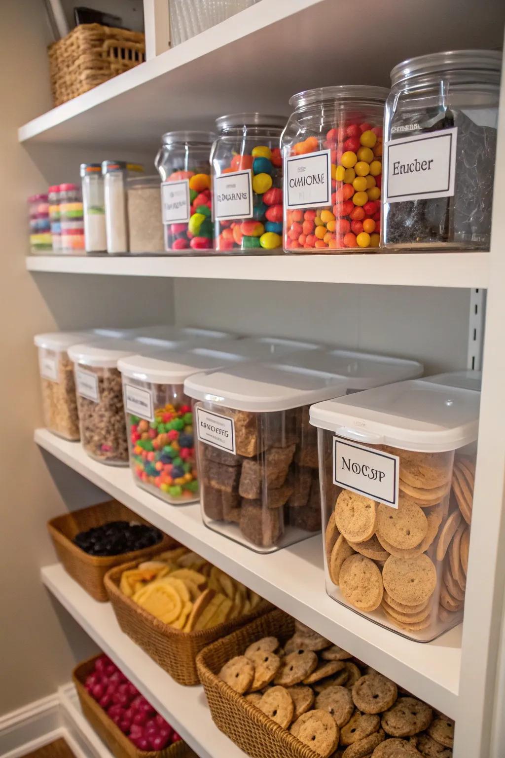 Stickers provide clarity and aid in upholding order within your snack pantry.