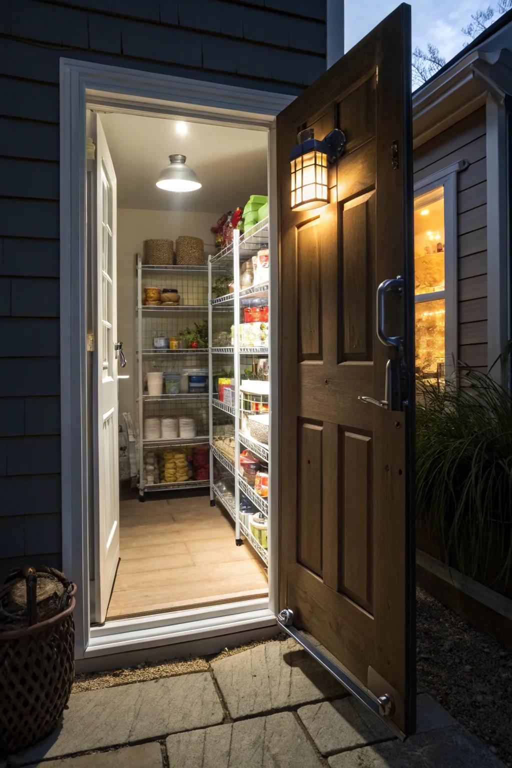 Motion-sensor lights add convenience.