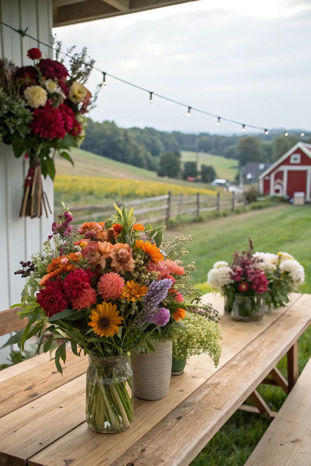 Local blossom arrangements with local flowers.